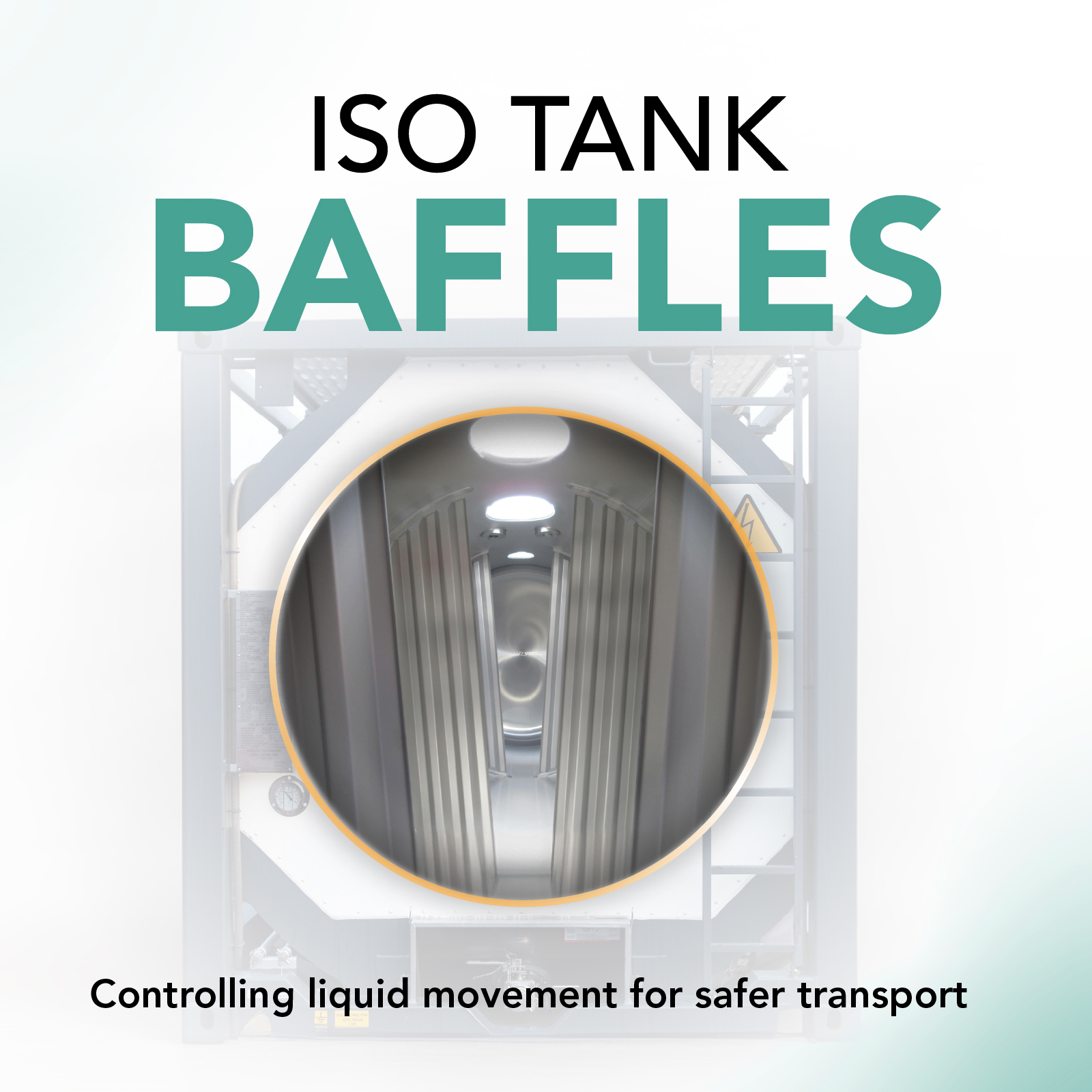 Internal view of ISO tank baffles controlling liquid movement during transport